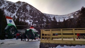 The helicopter at Hermit Lake. Photo by Sam Bendroth